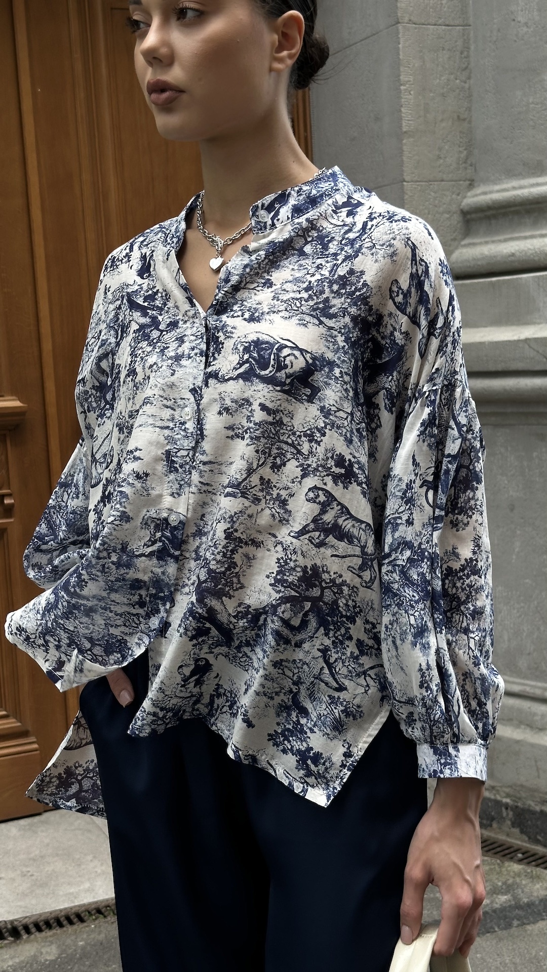 Блуза из шелка и хлопка с рисунком Toile de Jouy