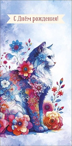 Открытка-конверт С Днем Рождения, 8*17 см, 5 шт.