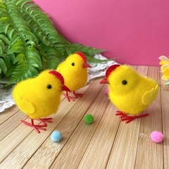 Цыплята пасхальные с гребешком, декоративные, пушистые, 3*6*6,5 см, набор 3 шт.