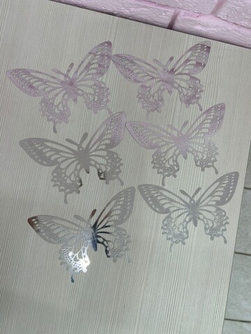 Наклейки Бабочки, Бумага вырубка, Серебро, 13,5*20 см, 6 шт.