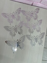 Наклейки Бабочки, Бумага вырубка, Серебро, 13,5*20 см, 6 шт.