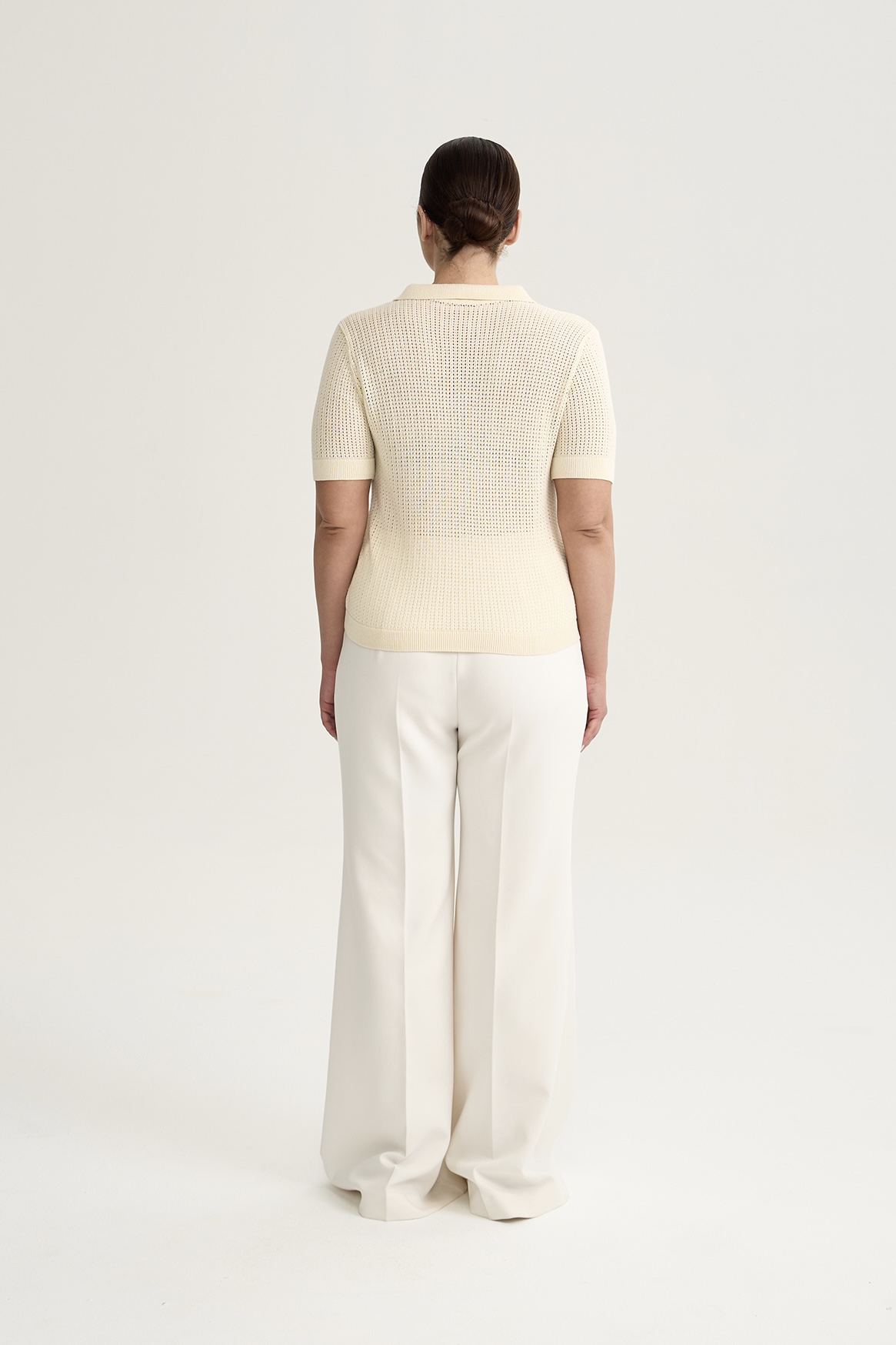 Поло вязаное ажурное, сливочный