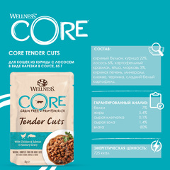 CORE TENDER CUTS пауч для кошек (курица с лососем) нарезка в соусе 85 г