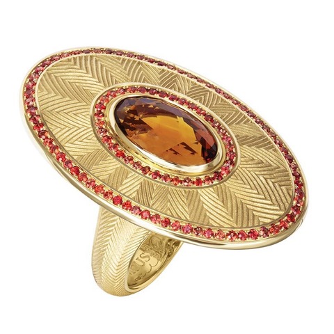Кольцо с Цитрином и Оранжевыми Сапфирами, R0105-1/9