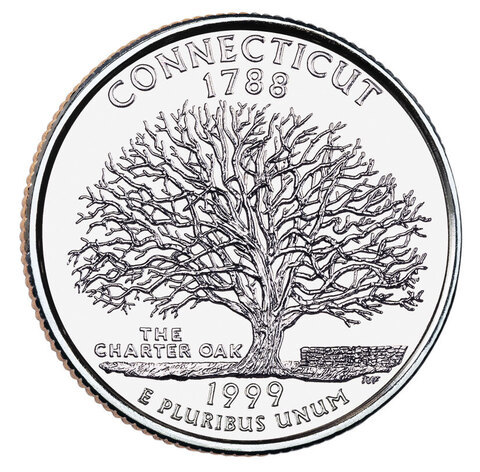 25 центов США 1999 год Коннектикут , двор Р, XF-AU