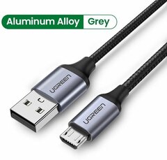 Кабель UGREEN US290 (60144) USB 2.0 A to Micro USB Cable Nickel Plating Alu Braid 0,25м - Grey/Black