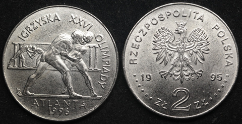 Жетон 2 злотых 1995 года Польша XXVI летние Олимпийские Игры, Атланта Олимпиада-1996 копия монеты Копия