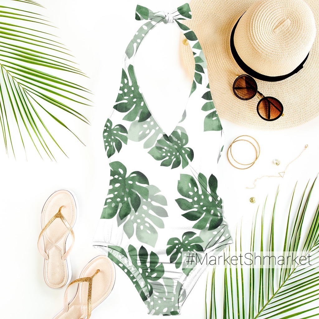 Watercolor tropical seamless pattern with monstera leaves.