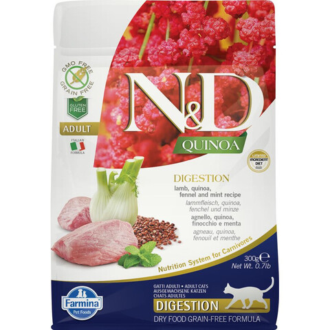 Farmina N&D Quinoa Digestion Lamb сухой корм д/кошек для поддержки пищеварения (ягненок и киноа)300г