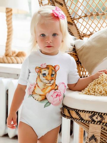 Боди с коротким рукавом "Тигрица в цветах"