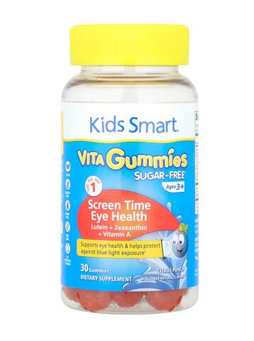 Kids Smart Kids Smart® Vita, жевательные таблетки для здоровья глаз, без сахара, для детей от 3 лет, цитрусовый пунш, 30 жевательных таблеток