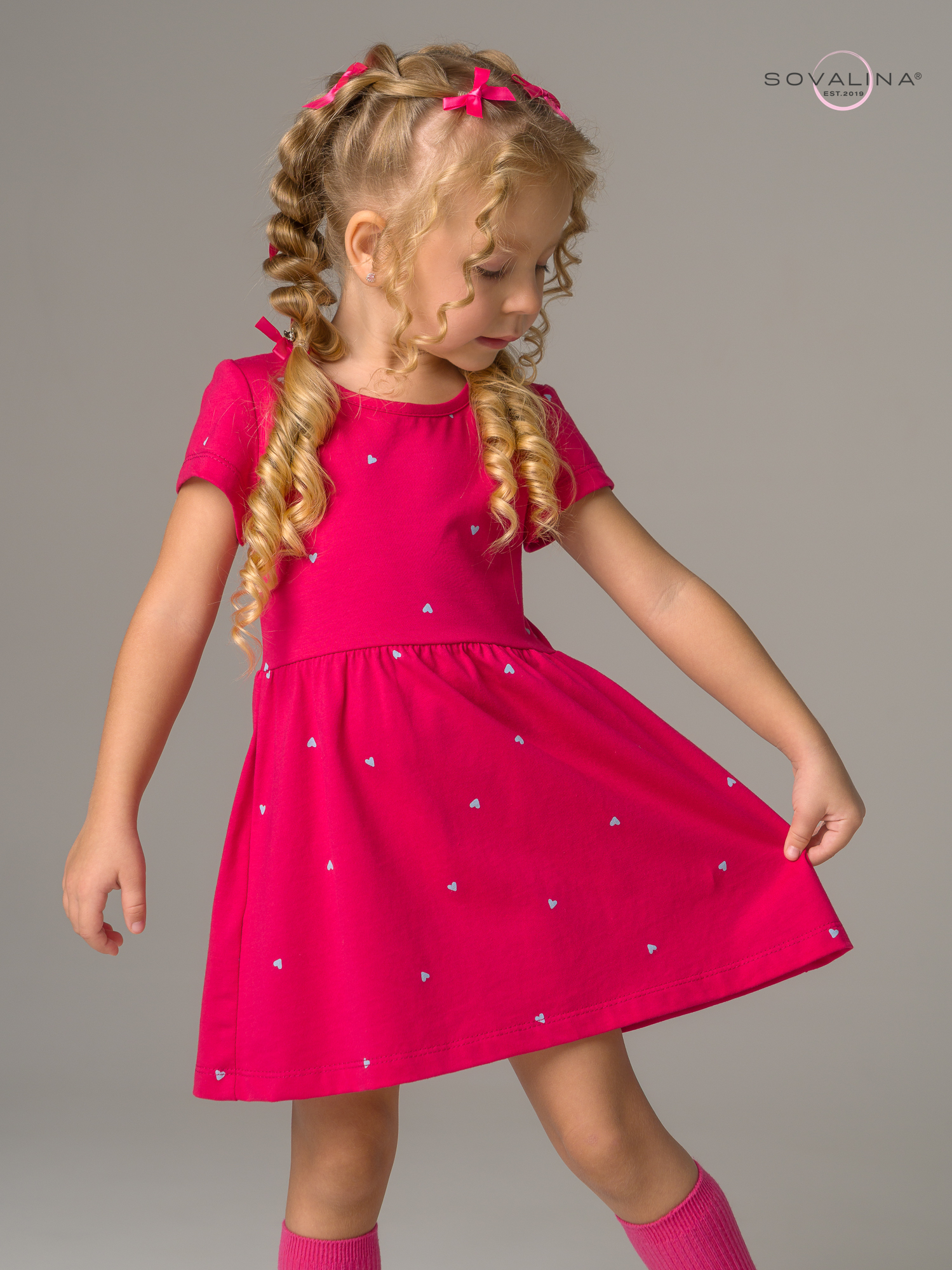 Платье Лето сердечки малина