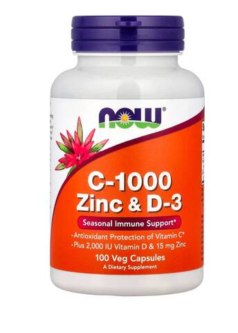 NOW Foods Цинк C-1000 и D-3, 100 растительных капсул