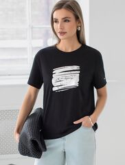 Нарядная футболка с принтом фольгой из премиального хлопка с эластаном  D49.124 (129941)