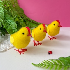 Цыплята пасхальные с гребешком, декоративные, пушистые, 3*6*6,5 см, набор 3 шт.