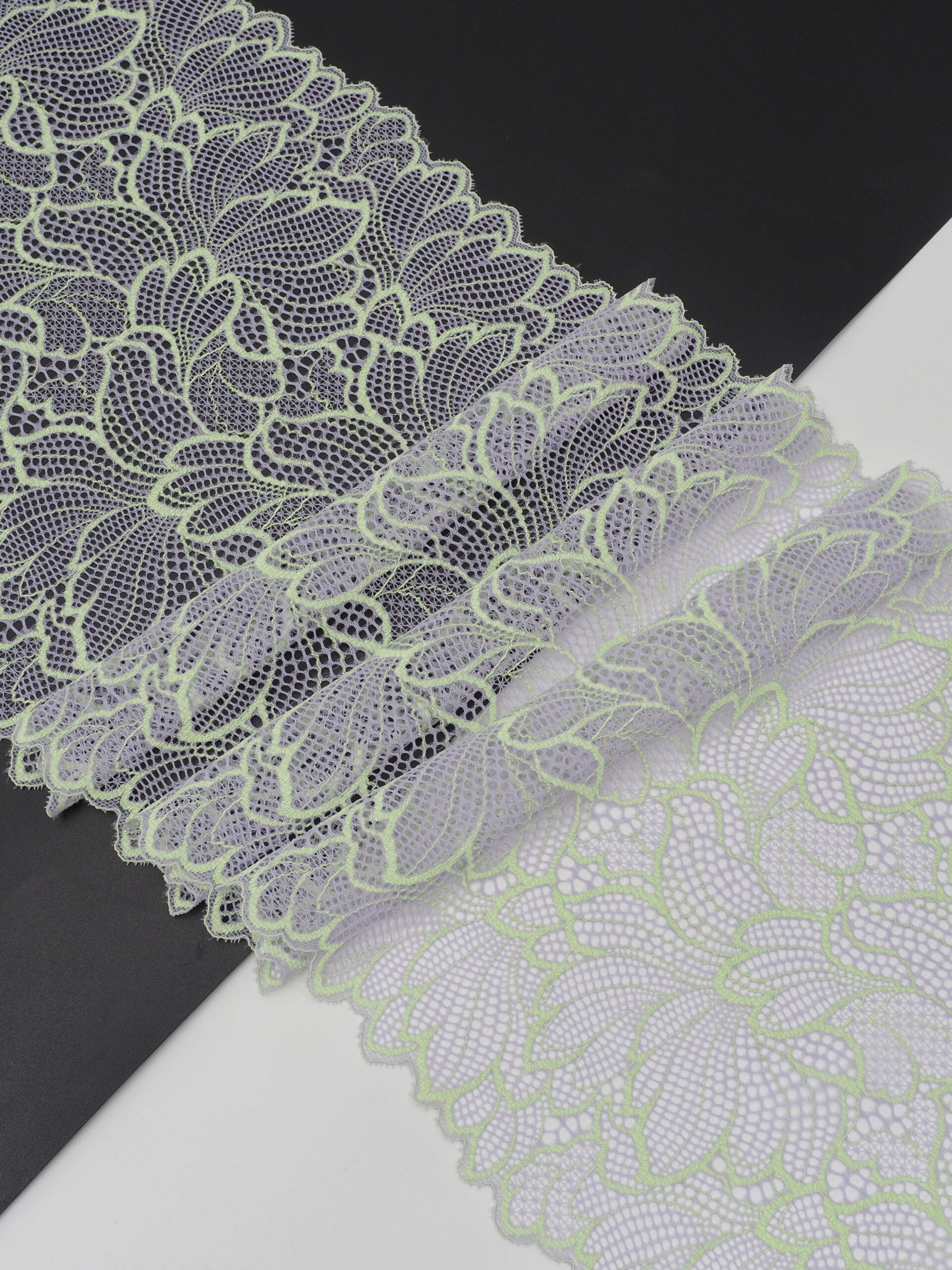 Эластичное кружево орхидея с желто-зеленым неоновым ширина 23 см