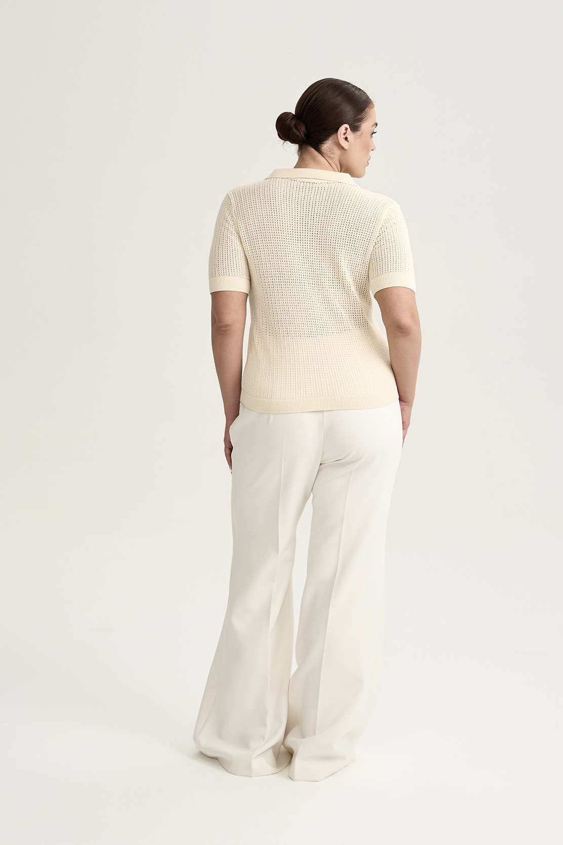 Поло вязаное ажурное, сливочный