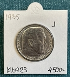 K16923 1935 Германия 5 марок рейхсмарок Гинденбург J Ag-900, 13.88 gr