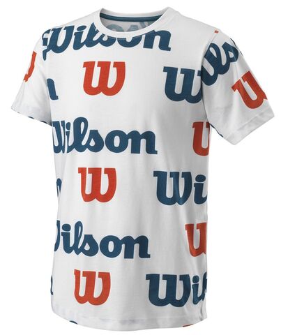Детская теннисная футболка Wilson All Over Logo Tech Tee B - white