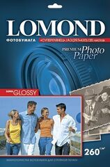 Суперглянцевая ярко-белая (Super Glossy Bright) микропористая фотобумага Lomond для струйной печати, A4, 260 г/м2, 20 листов (1103101)
