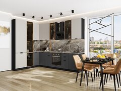 Прямая модульная кухня Евро Лайн-07 Агат/Антрацит - Graphite 2340*2000/3000*600