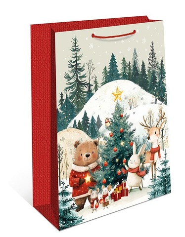 Пакет подарочный S вертикальный, С Новым годом, Лесные звери, 18*23*10 см (Д*В*Ш)