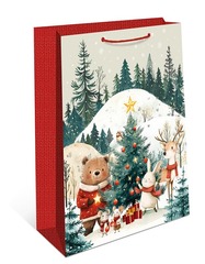 Пакет подарочный S вертикальный, С Новым годом, Лесные звери, 18*23*10 см (Д*В*Ш)