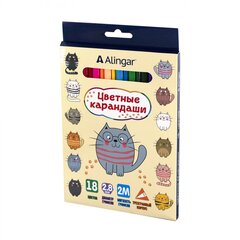 
          Карандаши цветные Alingar 18 цв., "Котята" деревянные, трехгранные, заточенные, грифель 2.8 мм, картон. уп., европодвес