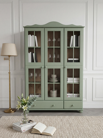 Dipriz Шкаф с витриной Бритта из массива сосны, 3 двери, 113х32х186 см, эвкалипт