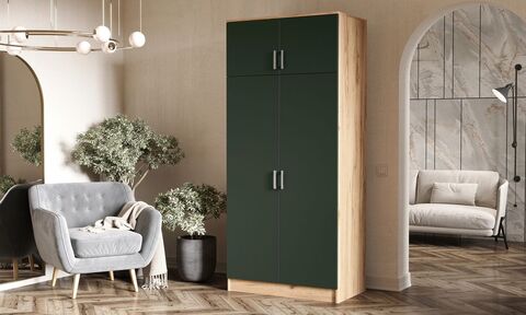 Шкаф 2-х ств. штанга+полка (Изумрудный (КРОМКА ИЗУМРУД), Дуб Крафт)