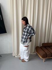 Рубашка трансформер в клетку серо-синяя