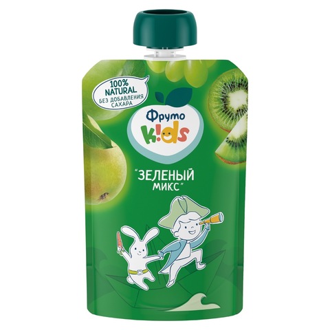 ФрутоKids пюре из яблок, груш, винограда и киви «Зеленый микс» 90гр, с 9мес.