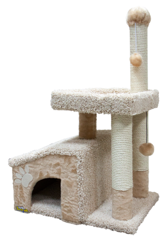 Зооник комплекс для кошек с домом и большой лежанкой, мех одн.+ковролин высоковорсный (64*47*103см)