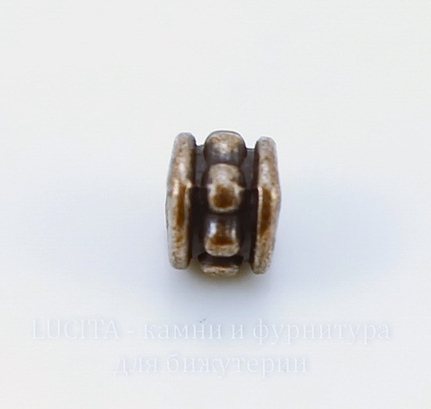 Бусина металлическая 6х5 мм (цвет - античная медь), 10 штук