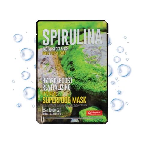 DERMAL Маска для лица тканевая СПИРУЛИНА It's Real Superfood Mask SPIRULINA, 25 мл