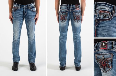 Rock Revival | Джинсы мужские ZINFANDEL A205 ALT STRAIGHT RP3531A205 перед и сзади в деталях