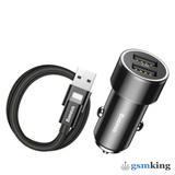 Baseus Small Screw 3.4A Dual-USB Lightning Car Charging Set Black TZXLD-A01