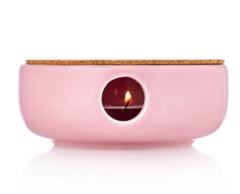 Керамическая подставка для подогрева чайника розового цвета с пробковым диском