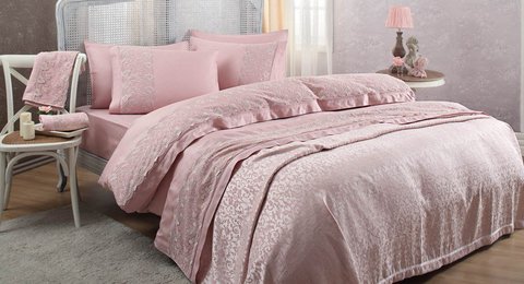 Набор КПБ с покрывалом +полотенце Gelin Home BELLA розовый евро