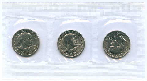 Набор монет США 1 доллар 1979 год (3 монетных двора - P,D,S) в родном конверте