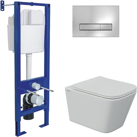 Berges 43348 Комплект : инсталляция АТОМ Line кнопка глянцевый хром, унитаз FLOE S Rimless 51 см, сиденье тонкое дюропласт, микролифт, быстросъем