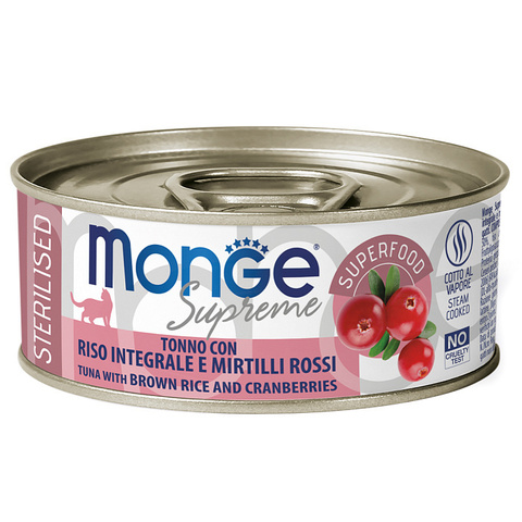 Monge Supreme sterilized для стерилизованных кошек из тунца с бурым рисом и клюквой 80г