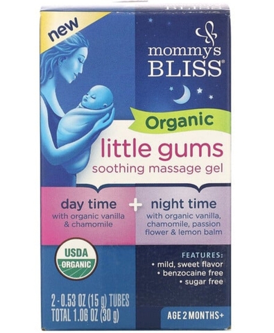 Mommy bliss, Organic Little Gums, успокаивающий массажный гель, дневной/ночной пакет, для детей в возрасте от 2 месяцев, 2 тюбика, 15 г (0,53 унции) каждый