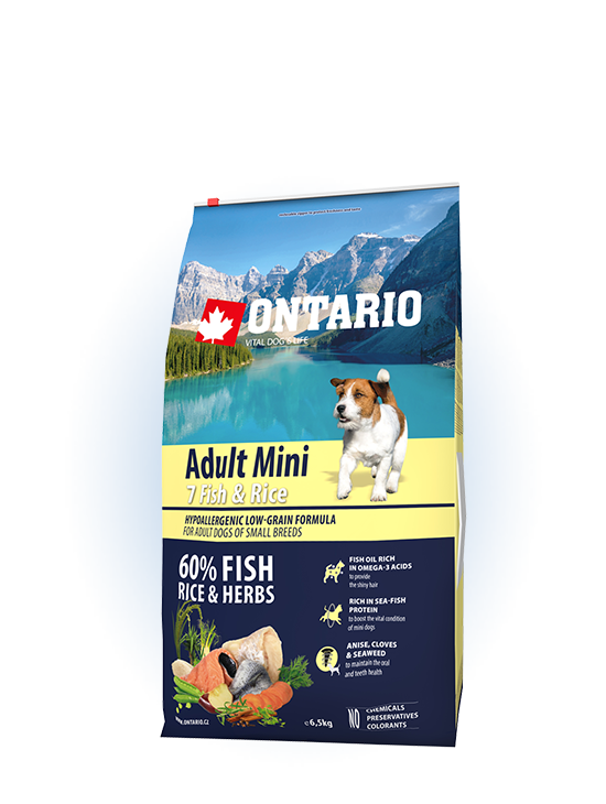 Сухой корм Корм для собак малых пород Ontario Adult Mini 7 Fish & Rice, с 7 видами рыбы и рисом AM_FR_6.png