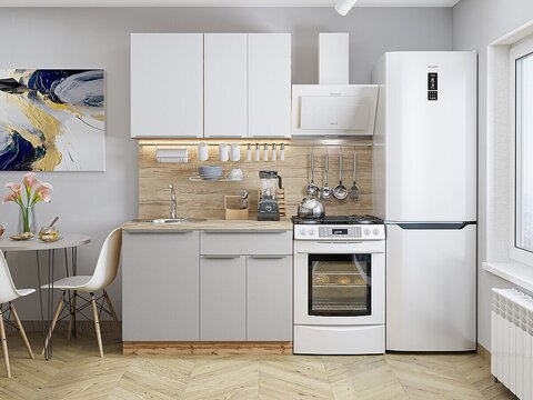 Прямая модульная кухня Фьюжн-05 Silky White/Silky Light Grey - Дуб Вотан 2140*1100*600
