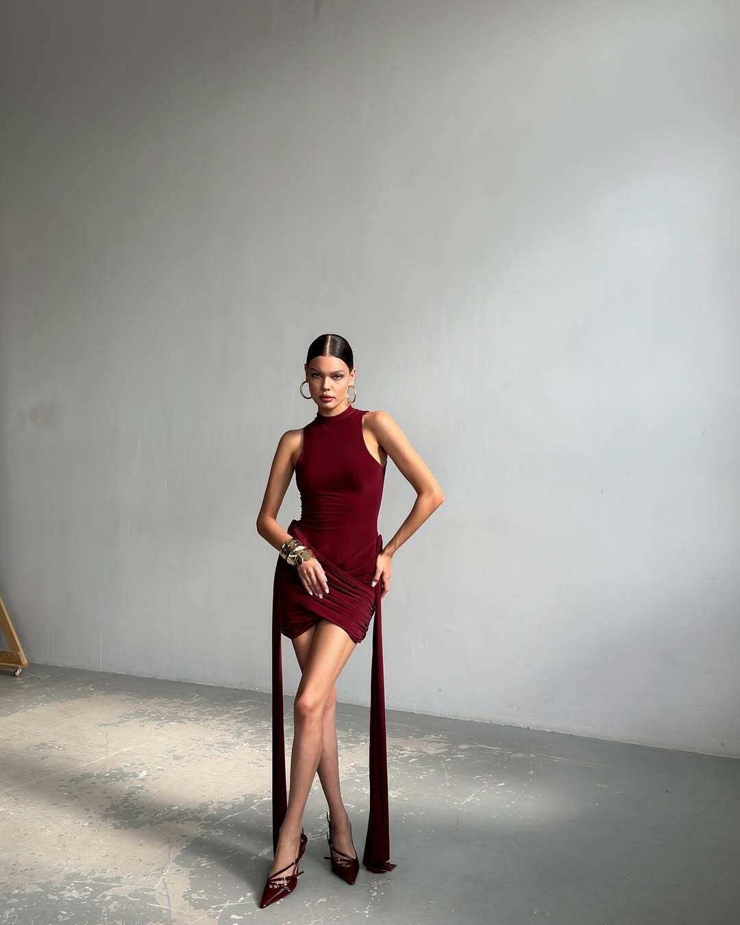 Платье с лоскутками, бордовый