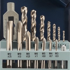 Набор метчиков однопроходных M3 -M12 HSS-G DIN352 (+ вороток, сверла) 15пр H-Tools 245004HT