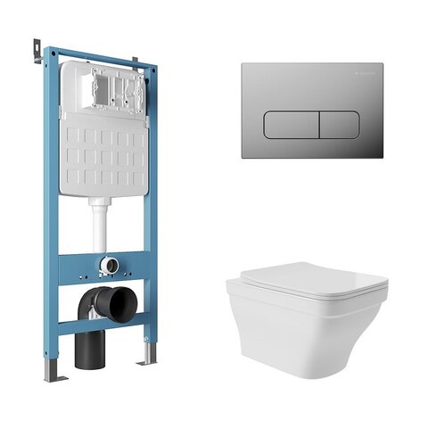 Aqueduto AQDS160 AQD комплект: TECNICA Novo Система инсталляции для подвесного унитаза, FORMA Панель смыва, хром, ESTETA Унитаз подвесной 520*370 безободковый, сиденье с микролифтом, белый глянцевый