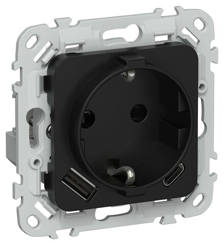 FLITE Роз.с з/к/ш 16А USB AC 20Вт б/к РСЮшс11-1-ФлЧ чер. IEK