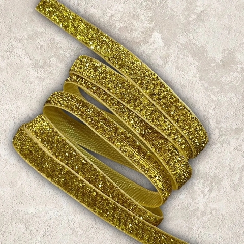 Бархатная лента с желтым глиттером (1м.)